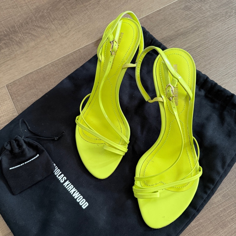Nicholas Kirkwood Vibrant Citrus Yellow Lime Women 36.5 Italy Stiletto Strappy - Picture 2 of 12